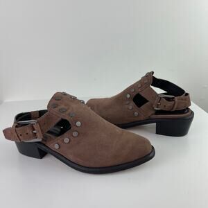 MADE Open Heel Brown Shoes Mules Studded Buckle Pointed Toe Leather Size 7.5